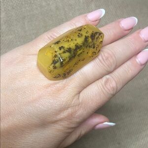 Authentic Baltic yellow and black amber and silver ring.